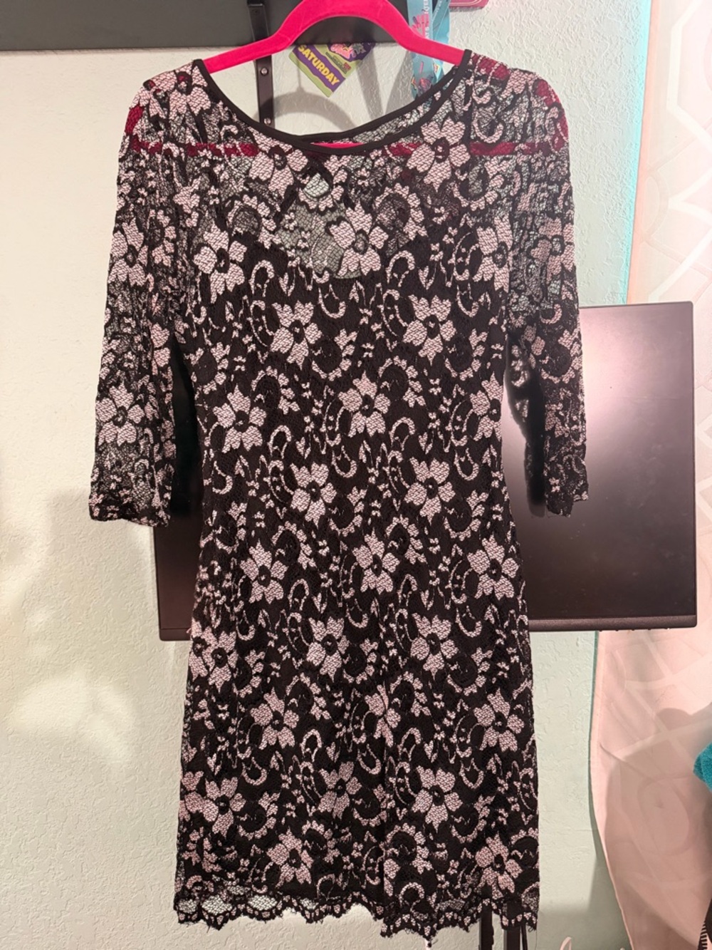 Almost Famous Black Lace Bodycon Dress Size L Cutout Detail